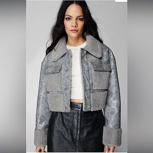 NWT Premium Croc Embossed Faux Leather Aviator Jacket